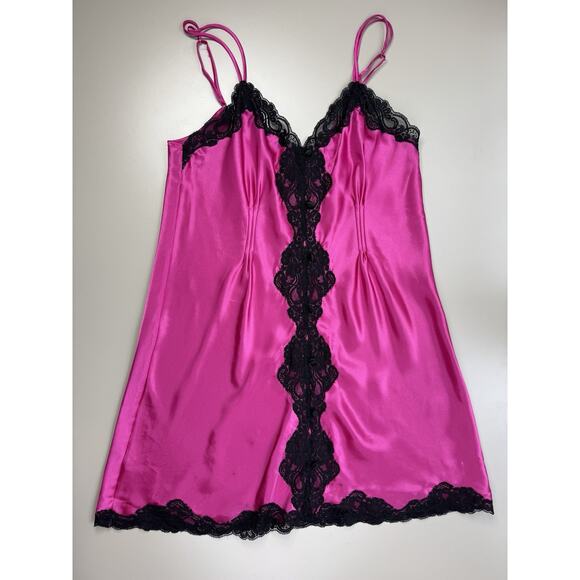 VTG Y2K Morgan Taylor Babydoll Satin Pink Slip Dress XL Chemise Lace Trim Teddy - Picture 4 of 14